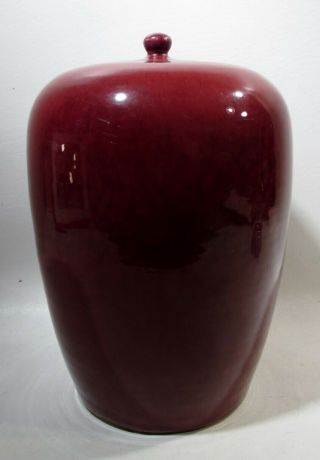 19thc Antique Chinese Sang De Boeuf 12 " Covered Jar Flambe Oxblood Crackle