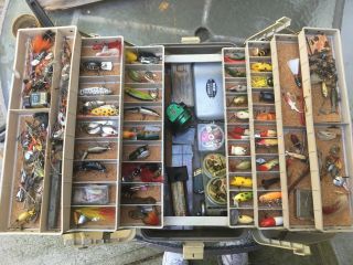 Vintage Tackle Box Full Of Lures & Stuff