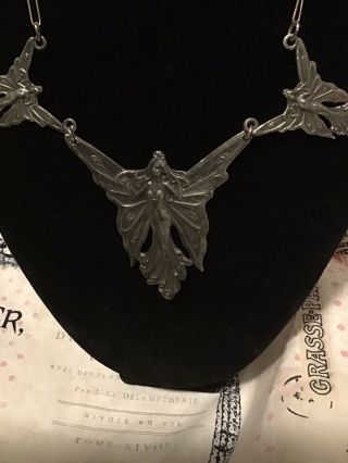 Vintage Art Nouveau Silver Winged Butterfly Lady 3 Lady Medallions