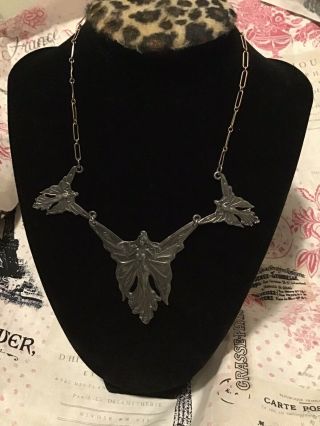 Vintage Art Nouveau Silver Winged Butterfly Lady 3 Lady Medallions 2