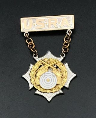 Vintage Usra Senior League Shooting Medal Sterling Silver Brooch/pin 19.  7g L61