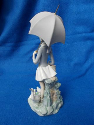 Vintage Lladro Porcelain Figurine - Girl Feeding Ducks,  Umbrella - Perfect 3
