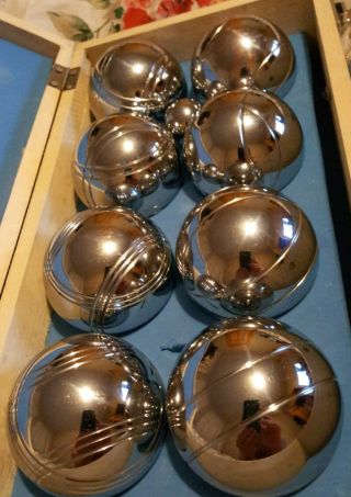 Vintage STEEL BOCCE Ball Set OBUT French Petanque Boule Mid Century Modern 2