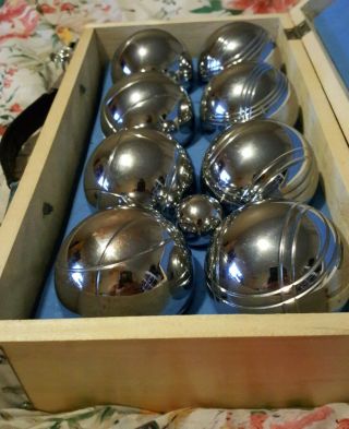Vintage STEEL BOCCE Ball Set OBUT French Petanque Boule Mid Century Modern 3