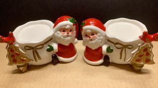 Cute Vintage 3 By 4 " Napcoware Christmas Santa Claus Candle Holder Figurines.
