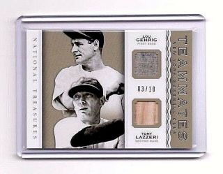 2014 National Treasures Teammates Lou Gehrig/tony Lazzeri Relic Card /10 Ssp Ny