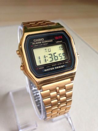 Gold Casio Retro Digital Stainless Steel Watch A159WGE 2