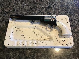 Vtg Holland Mold Ceramic Ashtray Revolver Pistol Colt 45 Gun Mother Of Pearl 14”