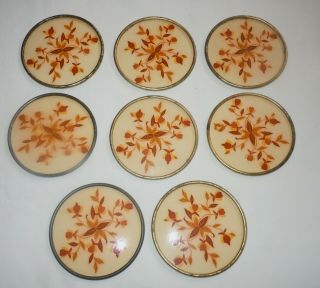 Set Of 8 Vtg Autumn Leaf Jewel Tea Hall China Coasters Jewel Tea Co 3 1/8 "