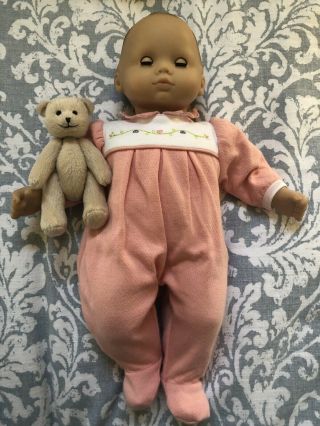 Vintage AMERICAN GIRL BITTY BABY DOLL BROWN HAIR BROWN EYES w/Sleeper and Bear 2
