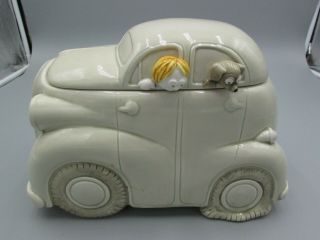 Vintage Fitz And Floyd 1978 Boy And Dog In Car With Flat Tire Auto Cookie Jar