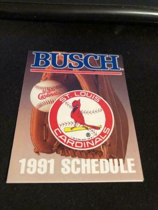 1991 St.  Louis Cardinals Baseball Pocket Schedule Busch Smaller Serie Version