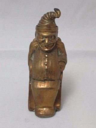 Metal wind - up JESTER,  PUNCH brass TAPE MEASURE; ANTIQUE c1870 2