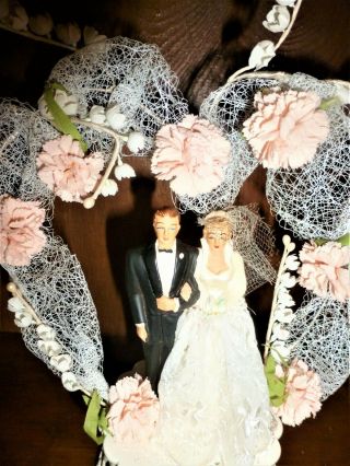 Vintage Bride And Groom Cake Topper Wedding Chalkware Baby 