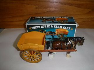 Vintage Plastic Shire Horse & Farm Cart No.  815 Made In Hong Kong,  Box