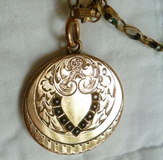 Antique Gold RG/GF Locket/Pendant c1920 Ornate w/Chain DELIGHTFUL 2