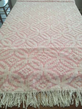 Vintage Pink & White Chenille Bedspread 104x94”