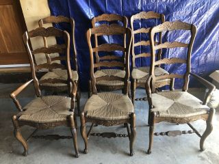 Habersham French Country Dining Chairs Set Of Six W/ Rush Seats