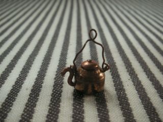 Vintage Miniature Folk Art Teapot Charm Fob - Made From A One Cent Penny Coin