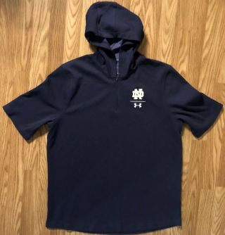 Notre Dame Football Team Issued Under Armour Hooded Shirt Large