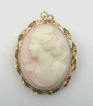 Antique Vintage Large 10k Yellow Gold Shell Cameo Pin Brooch Pendant Se66