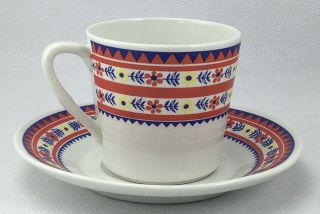 Vintage Arabia Finland 9 - 63 Cup Saucer Red Blue Yellow Floral Design Scandanavia