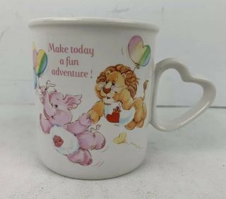 Care Bears Vintage 1980’s White Mug Coffee Tea Cup Glass Rainbow Heart Handle