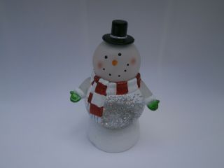 Vintage Snowman Snow Globe With Green Wire Handle Off On Switch Red Velvet Scarf