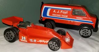 1979 Tonka Aj Foyt Racing Team Set Orange Van Race Carl Vtg Toys