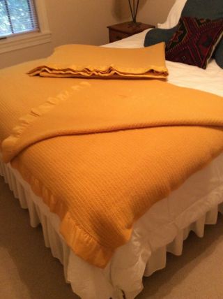 Vintage Honeycomb Wool Blanket Harvest Gold Orange Yellow Mustard Twins