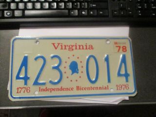 Virginia “bicentennial ” License Plate (1978)