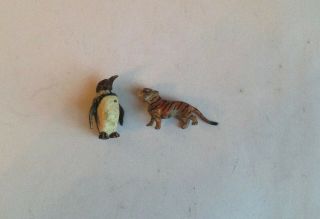 Miniature Cold Painted Vienna Bronze Penguin And Tiger Antique