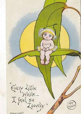Vintage Postcard Artist May Gibbs " Every Little While I Feel So Lonely " Gumnut