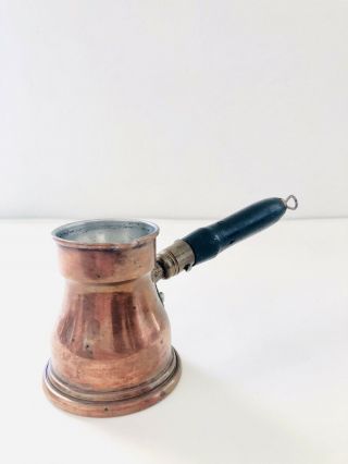 Vintage Tin Lined Copper Ibrik,  Turkish Coffee Maker Wooden Handle Single Cup