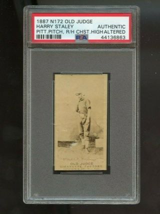 1887 N172 Old Judge Harry Staley Pittsburg Pitch Rh Chest Psa Authentic Altered