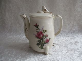 Vintage Porcelain Electric Tea/coffee Pot With Rose Pattern & Bird Lid