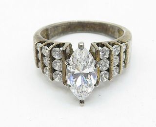 925 Sterling Silver - Vintage Marquise Cut Cubic Zirconia Band Ring Sz 9 - R10958 2