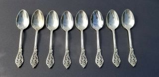 Set Of 8 Reed & Barton Sterling Silver 6 " Teaspoons - Florentine Lace No Res