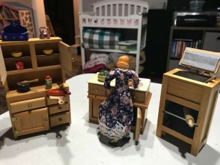 Vintage Dollhouse Furniture Kitchen Set With Doll And Accessories