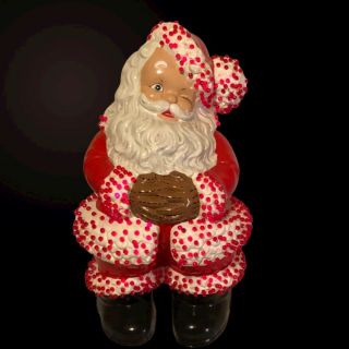 Vintage Atlantic Mold Ceramic Winking Santa Claus Hand Painted 15 " Lighted Bulbs