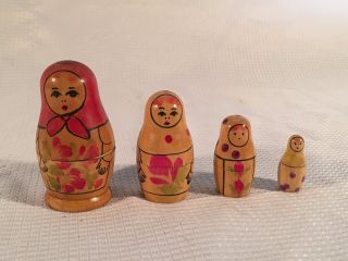 Vintage 4 Piece Wooden Russian Ussr Nesting Matryoshka Dolls Made In Ussr 3.  25 "