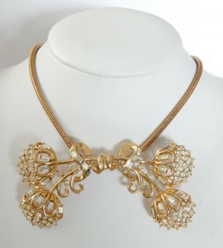 Vintage Trifari Crown Gold Plated Crystal Rhinestone Choker Necklace E007