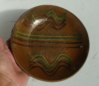 19th C Dryville Pennsylvania Redware Plate With Green & Brown Slip,  8 "