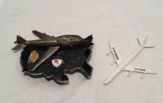 Vintage Boeing 747 Ashtray Us Map Portland & Delta Airlines Dc - 8 Mini Airplane