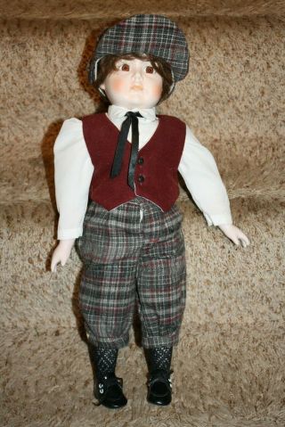 Antique Guild Michael Porcelain Doll Dressed With Tag Newsboy