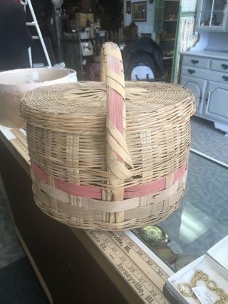 Vintage Wicker Rattan Boho Storage Basket With Handle 1970’s