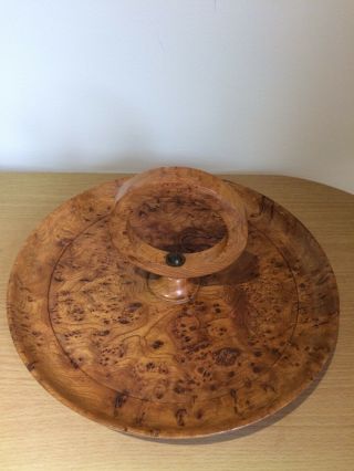 Deco Vintage Round Elm Burr Wood Serving Tray Food Dish/platter With Handle