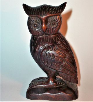 Old Owl Bird Hand Carved Wood Art Sculpture Statue Figurine Vintage Antique 5 "