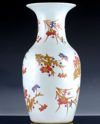 Large 19thc Chinese Famille Rose Blue Enamel Floral Landscape Porcelain Vase