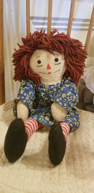 Vintage Primitive Raggedy Ann Doll - I Love You Heart On Chest - 15 "